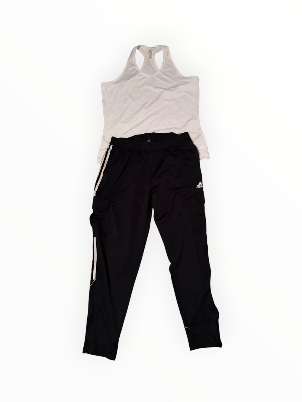 Adidas Black Track Joggers with White Racerback Tank